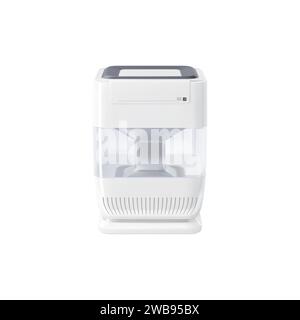 Purificateur d'air réaliste. Nettoyage de l'air de maison ou d'appartement, purification et machine rafraîchissante, humidificateur portable moderne, élimination de la poussière et des odeurs, unité électronique vectorielle 3d de contrôle du niveau d'humidité Illustration de Vecteur