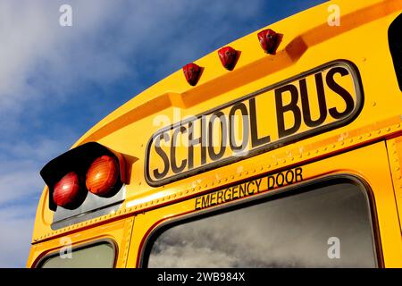 "Sparrow" un autobus scolaire American International 3800 DT 466E Bluebird avec une conversion de salle de classe intérieure faisant la promotion de l'école Devon Gin & Rum. Banque D'Images