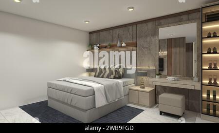 Design de chambre principale de luxe avec style rustique Banque D'Images