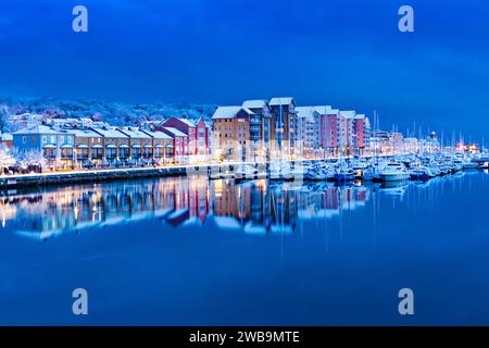 Nuit de neige à Portishead Marina Banque D'Images