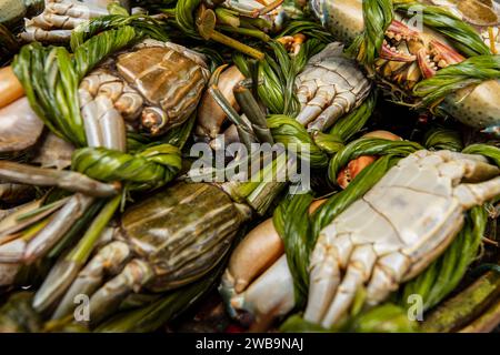 Crabe frais sur le marché de Hoi an Banque D'Images