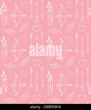 Modèle sans couture de vecteur de cupidon Valentine Doodles Illustration de Vecteur