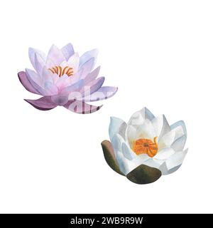 Aquarelle blanc violet aquarelle délicate illustration florale isolée fleurs aquatiques pour carte de voeux carte postale spa yoga logo invitation mère d Banque D'Images