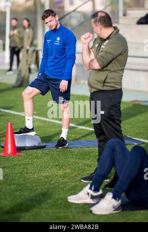 Oliva, Espagne. 09 janvier 2024. Hugo Cuypers de Gand photographié lors du camp d'entraînement hivernal de l'équipe belge de football KAA Gent, à Oliva, Espagne, mardi 09 janvier 2024. BELGA PHOTO JASPER JACOBS crédit : Belga News Agency/Alamy Live News Banque D'Images