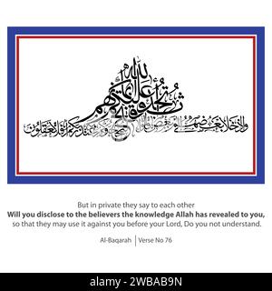 Calligraphie de la connaissance, traduit en anglais comme, mais en privé, ils se disent les uns aux autres, allez-vous révéler aux croyants la connaissance Allah a Rev Illustration de Vecteur