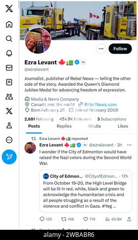 'X' - anciennement Twitter - page (Oct 2023) d'Ezra Levant Banque D'Images