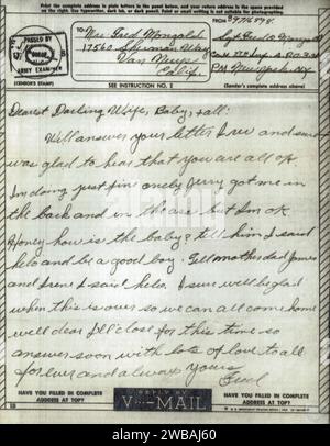 Lettre, V-mail, d'un soldat du 7th Infantry Regiment, 3rd Infantry division, à sa femme Banque D'Images