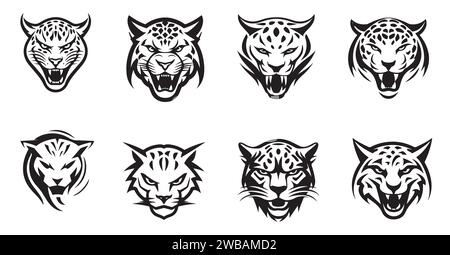 Set guépard, animal sauvage africain exotique. Guépard sur fond blanc logo. Vector Cheetah, illustration graphique de chats sauvages. Illustration de Vecteur