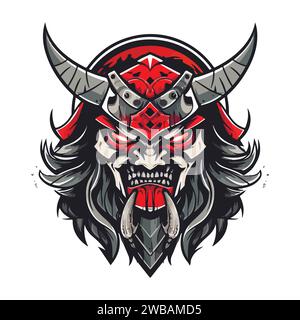 Modèle de logo de mascotte de jeu vectoriel asiatique japonais samouraï Warrior esport. Illustration de Vecteur