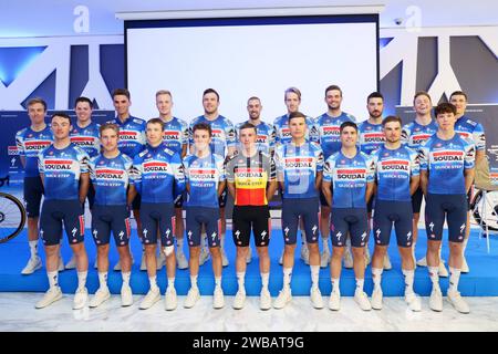 Calpe, Espagne. 09 janvier 2024. Le Belge Remco Evenepoel et ses coéquipiers photographiés lors de la journée des médias de l’équipe cycliste Soudal Quick-Step à Calpe, Espagne, mardi 09 janvier 2024. BELGA PHOTO JOMA GARCIA I GISBERT crédit : Belga News Agency/Alamy Live News Banque D'Images