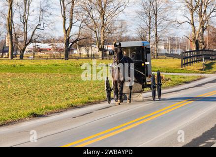 Buggy Amish sur la route dans le comté de Lancaster Banque D'Images