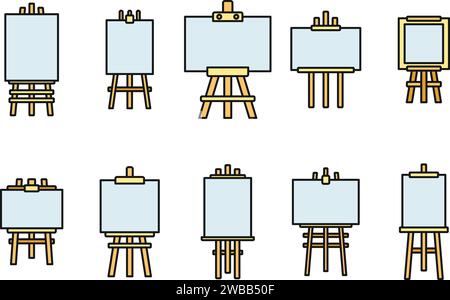 Jeu d'icônes de chevalet d'artiste. Contour ensemble d'icônes vectorielles de chevalet d'artiste couleur fine de ligne plate sur blanc Illustration de Vecteur