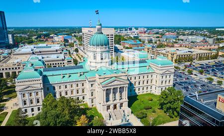 Vue aérienne du Capitole de l'Indiana et du centre-ville d'Indianapolis Banque D'Images