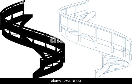 Vecteur d'escaliers en colimaçon. Illustration isolée sur fond blanc. Illustration vectorielle de l'escalier hélicoïdal circulaire. Illustration de Vecteur