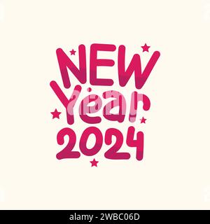 Logo Happy New Year 2024. Dessiné à la main nouvel an célébrant le design typographique. Logo du nouvel an 2024. Design typographique coloré pour célébrer la nouvelle année 2 Illustration de Vecteur