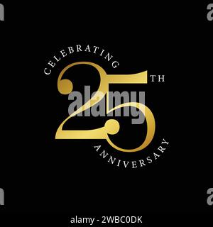 Célébrant 25 ans anniversaire logo de couleur dorée, autocollant, étiquette, bannière, affiche, illustration vectorielle de carte de voeux. Célébration du 25 e anniversaire t Illustration de Vecteur