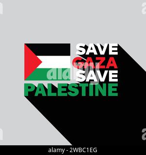 Sauver Gaza , sauver Palestine conception de modèle de typographie vectorielle avec des mains de résistance. Papier peint drapeau palestinien, flyer, bannière. T-shirt Freedom for Gaza Illustration de Vecteur