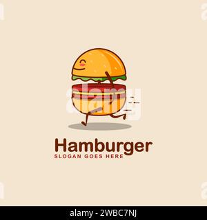 Logo de Burger rapide amusant, logo de Burger en cours d'exécution Illustration de Vecteur