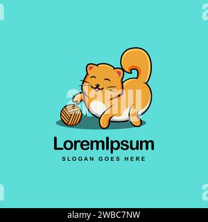 Mignon chat jouant logo mascotte de dessin animé Illustration de Vecteur