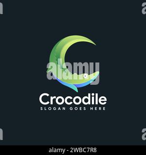 Icône moderne de logo de crocodile abstrait, lettre C pour crocodile Illustration de Vecteur