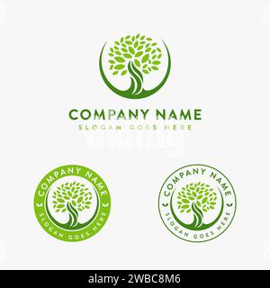 Ensemble de logo d'arbre de chêne élégant simple / vieux logo d'arbre / logo d'arbre de vie Illustration de Vecteur