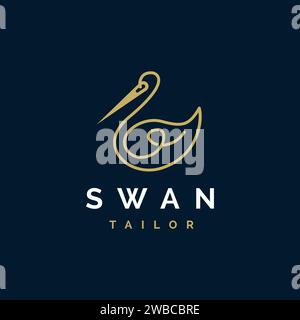 Fil et aiguille, icône du logo Swan Tailor Illustration de Vecteur