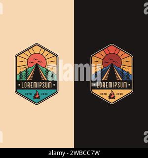 Ensemble de modèle vectoriel de logo de paysage extérieur de camping Illustration de Vecteur