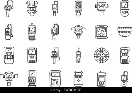 Les icônes du détecteur de gaz définissent le vecteur de contour. Instrument de mesure. Accident de fuite domestique Illustration de Vecteur