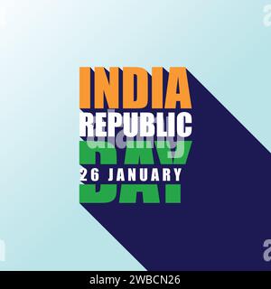 Joyeuse fête de la République indienne le 26 janvier. Bannière du jour de la République, modèle, affiche, illustration vectorielle de carte de voeux avec ombre longue. Indien Illustration de Vecteur