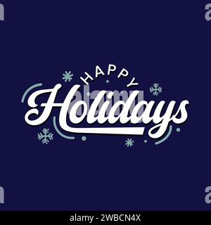 Illustration de typographie vectorielle joyeuse de vacances sur fond bleu avec quelques éléments d'hiver. Carte de voeux de vacances, phrase de Noël et du nouvel an. rétro Illustration de Vecteur