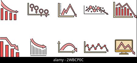 Jeu d'icônes de diagramme de régression. Contour ensemble d'icônes de vecteur de diagramme de régression couleur de ligne mince plat sur blanc Illustration de Vecteur