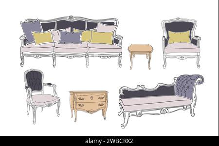 Collection d'art vectoriel élégant de meubles anciens Illustration de Vecteur
