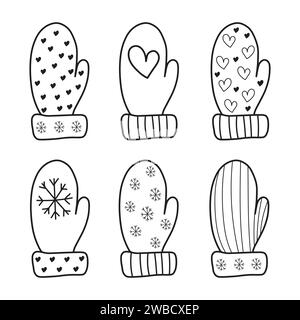 Accessoires d'hiver. Moufles de style Doodle Illustration de Vecteur