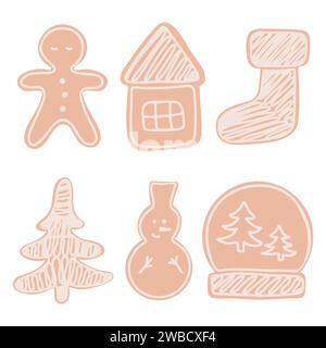 Accessoires d'hiver. Biscuits de Noël en pain d'épice Illustration de Vecteur