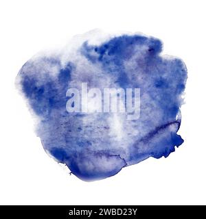 Aquarelle abstraite illustration de splash bleu isolé sur fond blanc. Vacances dessinées à la main texture de nuit, nuages, eau, mer. Texture satinée de s Banque D'Images