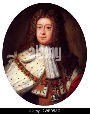 George Ier de Grande-Bretagne et d'Irlande (1660-1727), règne (1714-1727), portrait à l'huile sur cuivre d'après Sir Godfrey Kneller, vers 1714 Banque D'Images