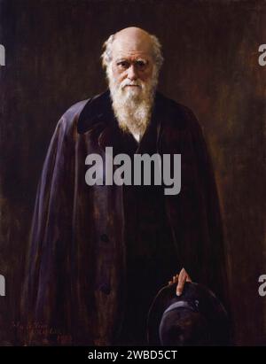 Charles Darwin. Portrait de Charles Robert Darwin (1809-1882), naturaliste, géologue et biologiste anglais, portrait à l'huile sur toile de John collier, 1883 Banque D'Images