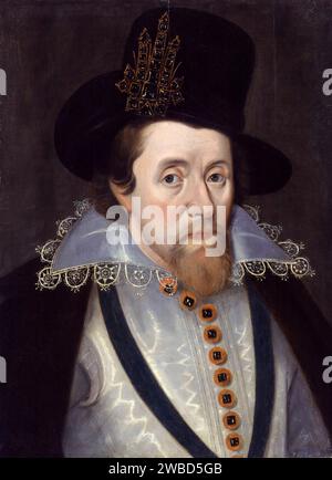 Jacques Ier d'Angleterre (Jacques VI d'Écosse) (1566-1625), portrait à l'huile sur panneau d'après John de Critz, 1606-1630 Banque D'Images