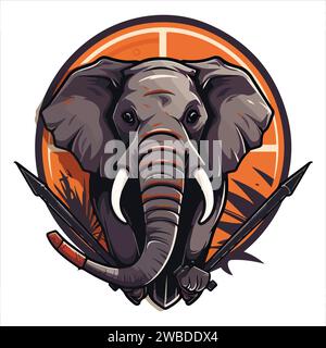 vecteur de conception de logo de mascotte d'éléphant avec style de concept d'illustration moderne pour l'impression de badge, d'emblème et de tshirt. illustration d'éléphant en colère avec des pieds Illustration de Vecteur