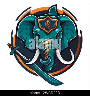 vecteur de conception de logo de mascotte d'éléphant avec style de concept d'illustration moderne pour l'impression de badge, d'emblème et de tshirt. illustration d'éléphant en colère avec des pieds Illustration de Vecteur