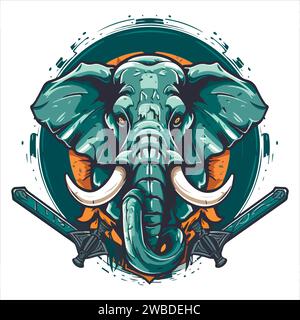 vecteur de conception de logo de mascotte d'éléphant avec style de concept d'illustration moderne pour l'impression de badge, d'emblème et de tshirt. illustration d'éléphant en colère avec des pieds Illustration de Vecteur