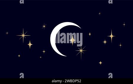Lune, demi-lune, croissant d'étoiles. Demi-lune, croissant avec étoile, fond de ciel nocturne. Symbole de demi-lune, éléments graphiques, formes d'étoiles légères graphiques, collection d'icônes en croissant. Illustration vectorielle Illustration de Vecteur