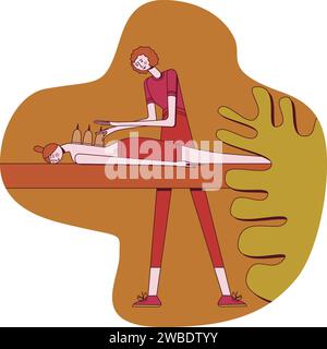 Massage du dos par ventouse bien-être avec masseur professionnel. Concept de SPA design. Illustration vectorielle plate isolée. Illustration de Vecteur