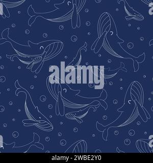Motif sans couture avec illustration vectorielle de baleines bleues Illustration de Vecteur