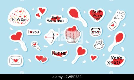 Autocollants Doodle pour illustration vectorielle de Saint-Valentin Illustration de Vecteur