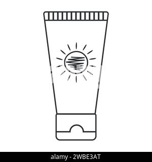 Icône de ligne d'un produit solaire. Produit de soin de la peau d'été SPF. Contour de crème ou de lotion SPF. Illustration vectorielle Illustration de Vecteur