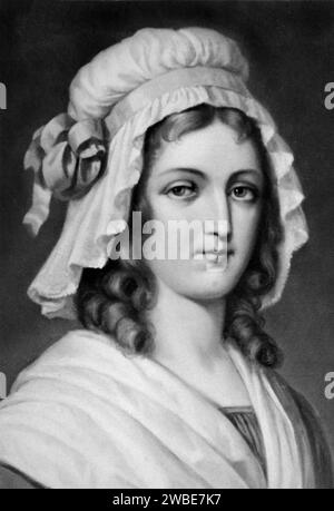 Portrait de Charlotte Corday (1768-1793) révolutionnaire française et assassin de Jean-Paul Marat. Image vintage ou historique en noir et blanc ou monochrome Banque D'Images