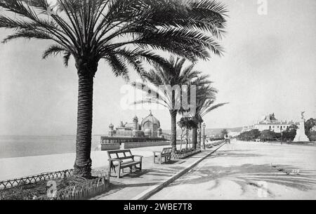 Le Casino Belle Epoque Empire ou Oriental style Nice Pier & Crystal (ouvert en 1883), ou jetée-Promenade, sur le front de mer ou Waterfront, Promenade des Anglais, Nice, Côte d'Azur ou Côte d'Azur France c1890. Vintage ou historique Noir et blanc ou Monochrome Photographie. Banque D'Images