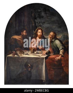Cena in Emmaus - olio su tela - scuola cremonese della fine del XVII secolo - Parma, chiesa di S. Quintino Banque D'Images