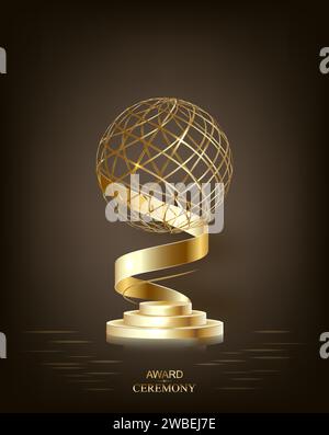 Trophée d'or, prix de la coupe d'or. 3d gagnant de la première place, récompense de champion, prix de sport, victoire et succès d'affaires, leadership et symbole d'accomplissement Illustration de Vecteur